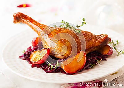 Roasted duck leg Stock Photo