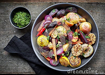 Roasted fruits and vegetables Stock Photo