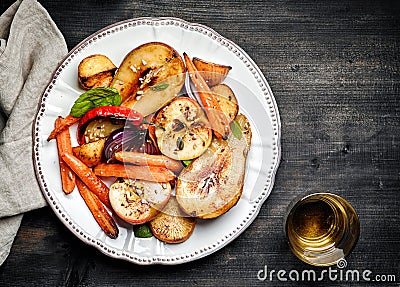 Roasted fruits and vegetables Stock Photo