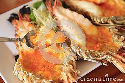 Roasted grilled giant river shrimp or prawn, Thai food. Stock Photo