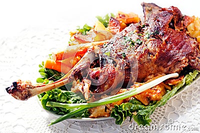 Roasted lamb shoulder Stock Photo