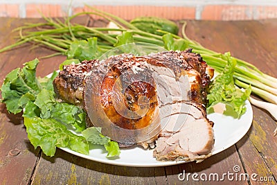 Roasted leg of Turkey Stock Photo