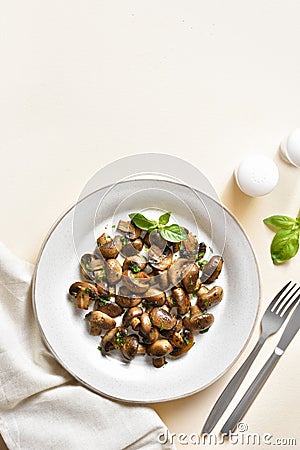 Roasted mushroom with greens Stock Photo