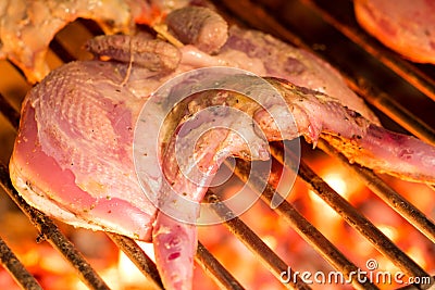 Roasted partridge on a grill Stock Photo
