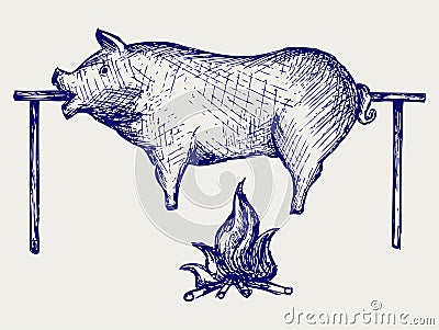 Roasted pig Vector Illustration