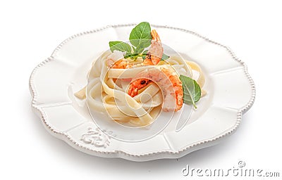 Roasted shrimps with pasta Stock Photo