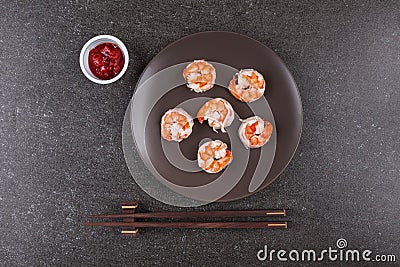 Roasted shrimps served on plate Stock Photo