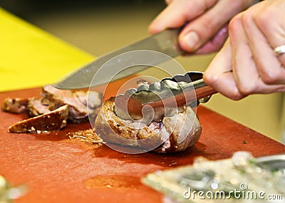 Roasted slices of pork fillet Stock Photo