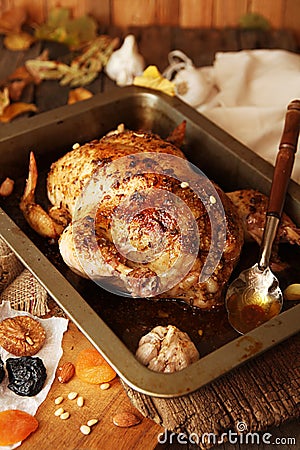 Roasted small turkey for celebration Thanksgiving day Stock Photo