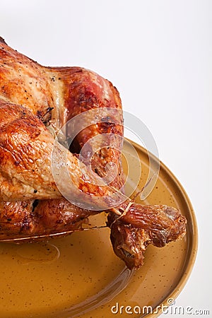 Roasted Stuffed Turkey in a Dish Stock Photo