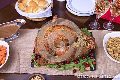 Roasted, Stuffed Turkey With Dishes Stock Photo