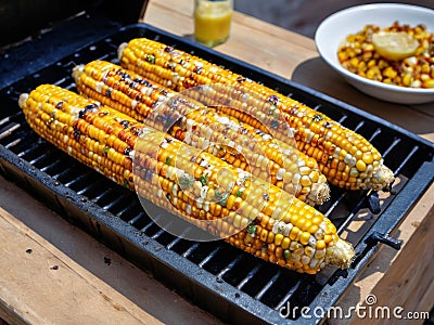 Roasted sweet corns on the grill Stock Photo