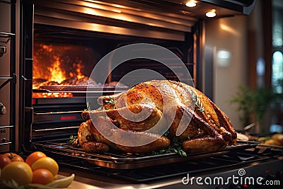 A roasted thanksgiving turkey covered in cajun seasoning, garlic, and melted butter Stock Photo