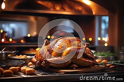 A roasted thanksgiving turkey covered in cajun seasoning, garlic, and melted butter Stock Photo