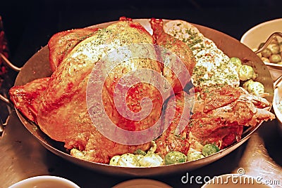 Roasted Turkey during Christmas Season with Side Dishes Stock Photo