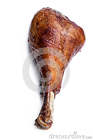 Roasted turkey leg isolated on white Stock Photo