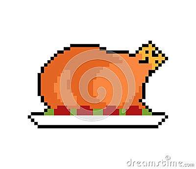 Roasted Turkey pixel art. pixelated Roast. vector illustration Vector Illustration