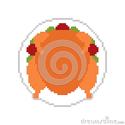 Roasted Turkey pixel art. pixelated Roast. vector illustration Vector Illustration