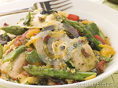 Roasted Vegetable Ravioli with Pesto Dressing Stock Photo