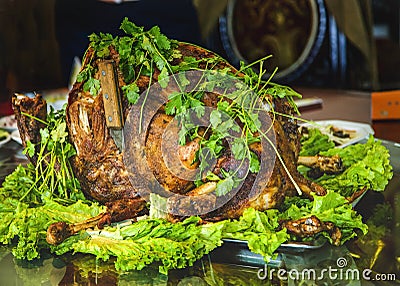 Roasted Whole Lamb Gansu Province China Stock Photo