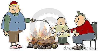 Roasting Marshmallows Cartoon Illustration