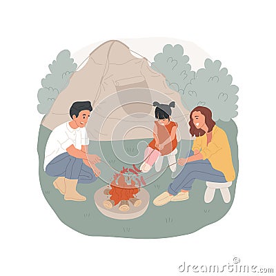 Roasting sausages isolated cartoon vector illustration. Vector Illustration