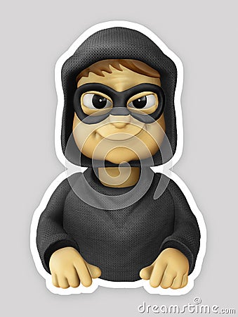 Robber character 3d rendered illustration., 3D Cyber Spy Illustration Render., hacker 3d render icon illustration for website, Cartoon Illustration