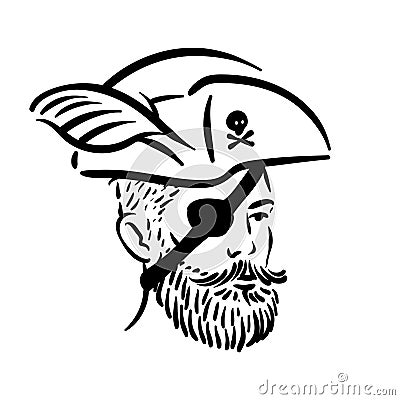 Robber pirate portrait with corsair hat illustration Vector Illustration