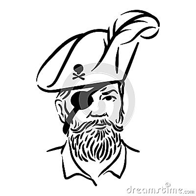 Robber pirate portrait with corsair hat illustration Vector Illustration