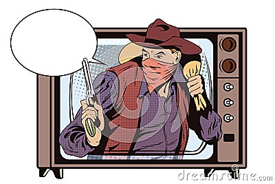 Robber running away with money. Cowboys wild west. Vector Illustration