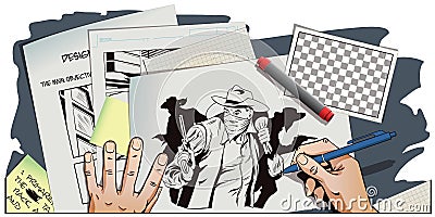 Robber running away with money. Cowboys wild west. Vector Illustration