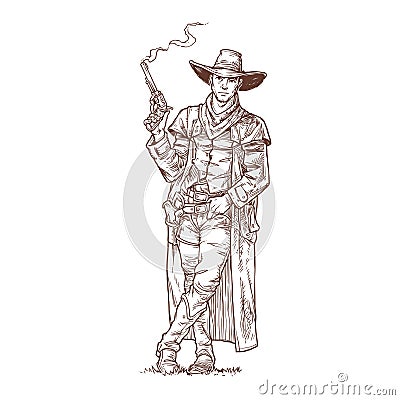 Robber with a smoking gun Vector Illustration