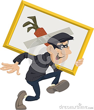 Robber stealing artworks. Funny people Vector Illustration