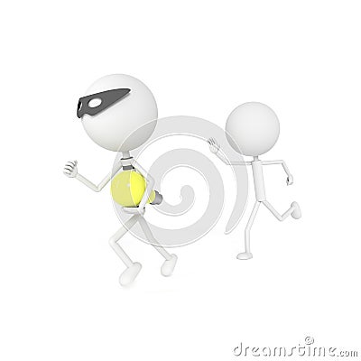 Robber stealing bulb from the man with stealing idea concept. 3D rendering Stock Photo