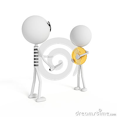 Robber stealing coin from the man. 3D rendering Stock Photo