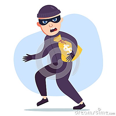 The robber stole a bag of money. the criminal Vector Illustration