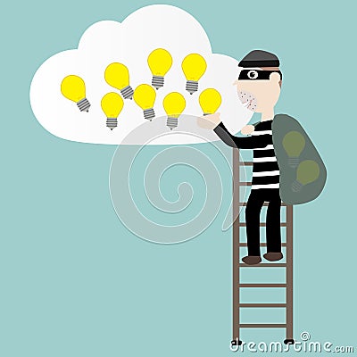 The robber stolen the idea on the cloud Vector Illustration