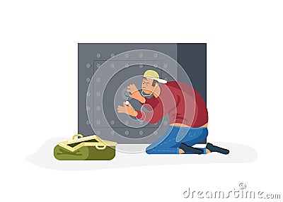 Robber tries to crack a safe Vector Illustration