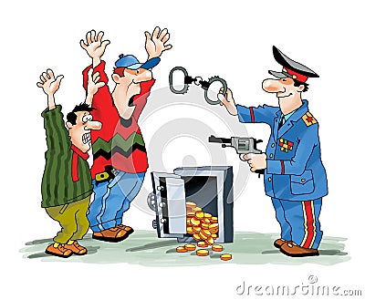 Robbery breaking safe arrest handcuffs Stock Photo