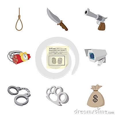 Robbery icons set, cartoon style Vector Illustration