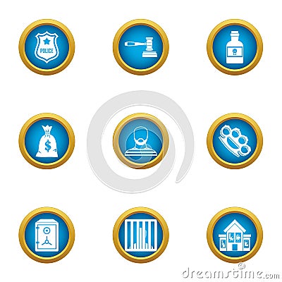 Robbery icons set, flat style Vector Illustration