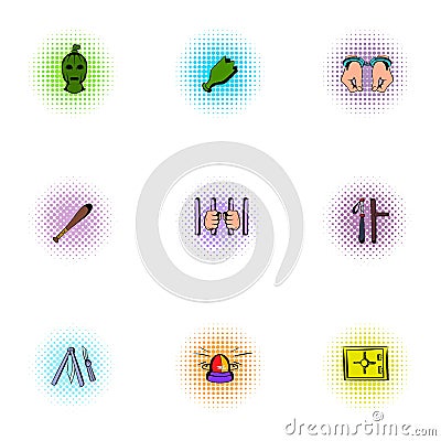 Robbery icons set, pop-art style Vector Illustration