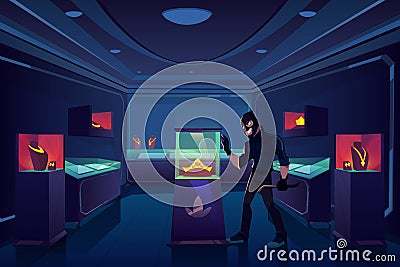 Robbery of jewelry shop, robber with nail puller Vector Illustration