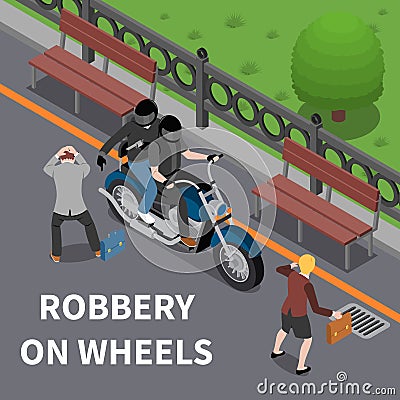 Robbery On Wheels Isometric Composition Vector Illustration