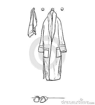 Robe for the shower, bathrobe, doodle style, sketch illustration, hand drawn. Vector Illustration