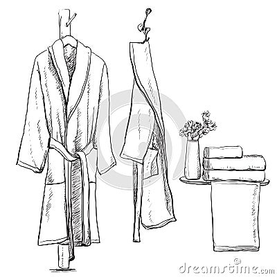 Robe for the shower, bathrobe, doodle style, sketch illustration, hand drawn, vector Vector Illustration