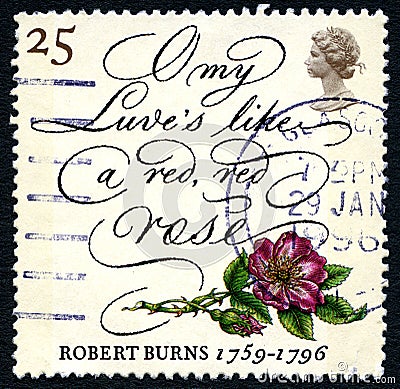 Robert Burns Poem UK Postage Stamp Editorial Stock Photo