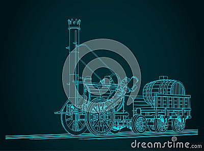 Robert Stephenson`s steam locomotive illustration Vector Illustration