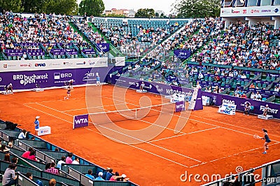 Roberta Vinci and Petra Cetkovska playing the QF of Bucharest Open WTA Editorial Stock Photo