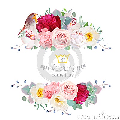 Robin bird and flowers vector design frame Vector Illustration